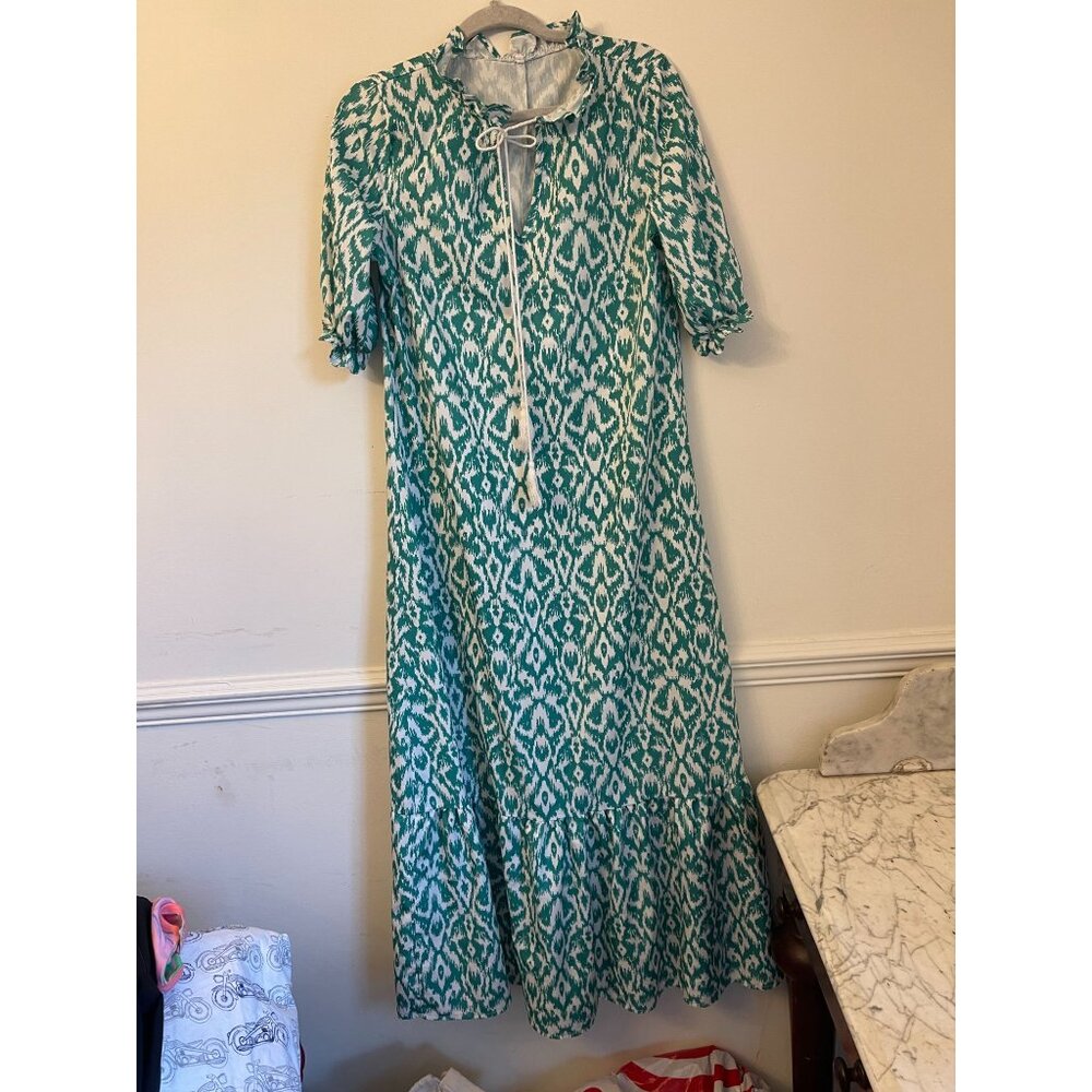 Women's Summer Boho Maxi Vintage Printed V Neck Ruffle Hem Lightweight Flowy Dre